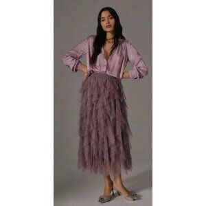 Anthropologie Ruffle Skirt Lavender The Cheri Tulle Swiss Dot Party Midi.  SZ M